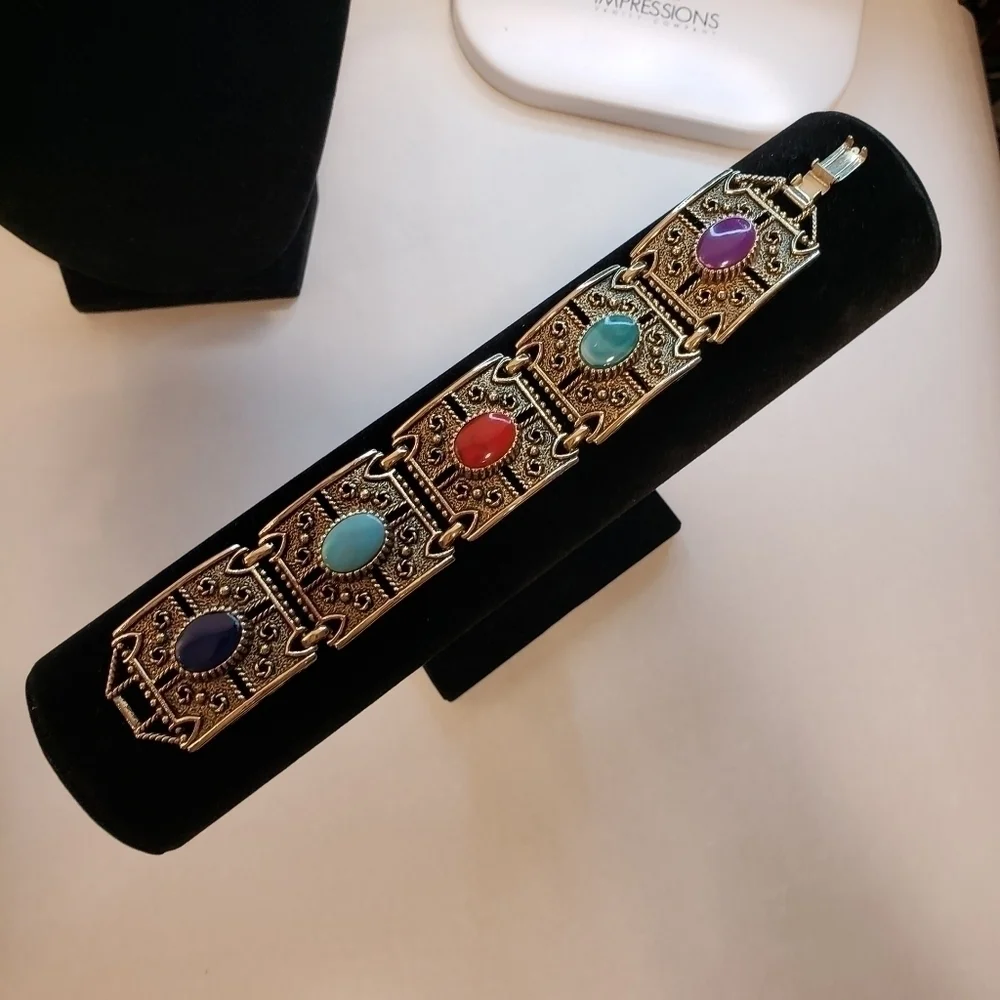 UPDATED AD Sarah Coventry Vintage 60's Bracelet Links Stones - Picture 3 of 16